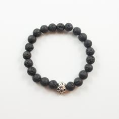 Bracelet Black Beads Lava Skull