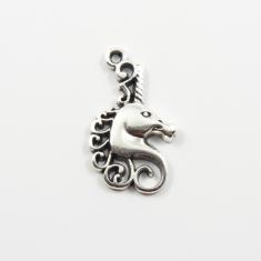 Μεταλλικός Μονόκερως Ασημί 2.5x1.5cm