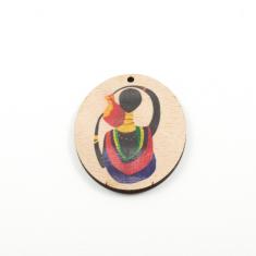 Wooden Oval Motif Woman Colourful