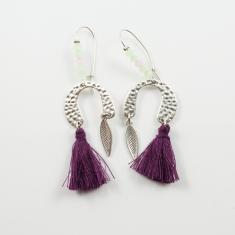 Earrings Tassel Purple Leaf Silver