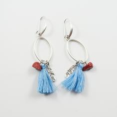 Earrings Tassel Light Blue Feather