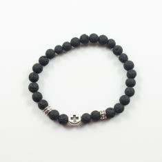 Bracelet Black Lava Cross Silver