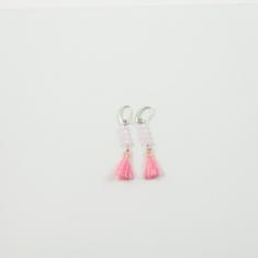 Earring Silver Tassel Pink