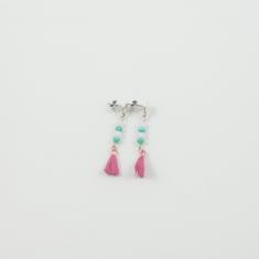 Earring Silver Beads Pink-Turquoise