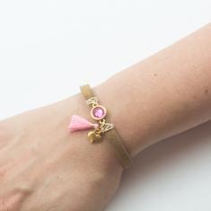 Bracelet Suede Brown Crystal Pink
