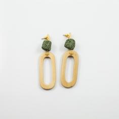 Wooden Earrings Lava Bead Green