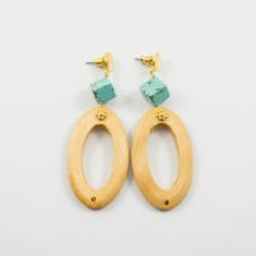 Wooden Earrings "Oval" with Turquoise