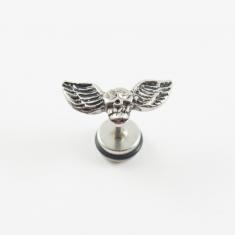 Steel Earring Skull-Wings Silver