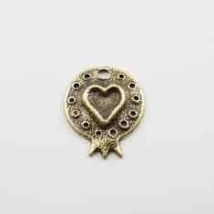 Metallic Pomegranate Heart Bronze 4.7cm