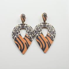 Σκουλαρίκι Ξύλινο Δάκρυ Tiger-Leopard