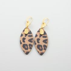 Earring Wooden Tear Leopard