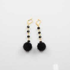 Earrings Beads Pom Pom Black