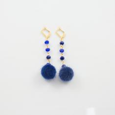 Earrings Beads Pom Pom Blue