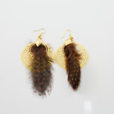 Earrings Gold Fether Brown