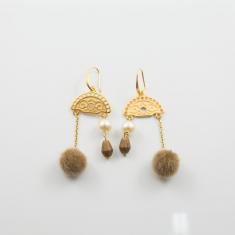 Earrings Chain Gold Pom Pom