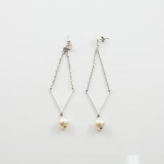 Earrings Chain Silver Pearl White