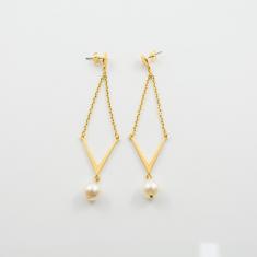 Earrings Chain Gold Pearl White
