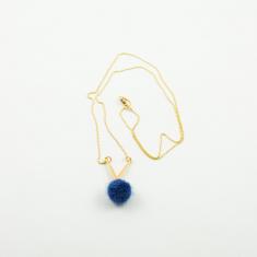 Necklace Gold V Pon Pon Blue