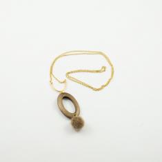 Necklace Gold Motif Wooden Pon Pon