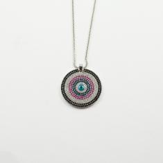 Necklace Eye Round Silver Strass