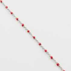 Rosary Red Steel Silver