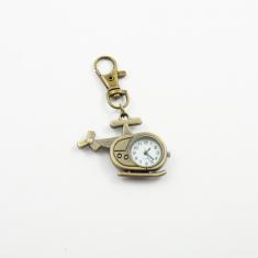 Key Ring Clock Helicopter Bronze