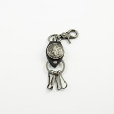 Key Ring Leather Eagle Silver