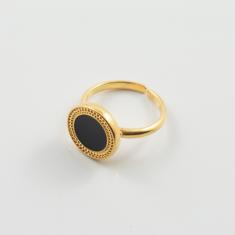 Μεταλλικό Δαχτυλίδι Μαύρο Σμάλτο Χρυσό