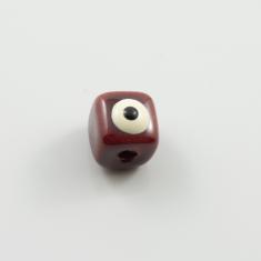 Ceramic Cube Bead Bordeaux Eye