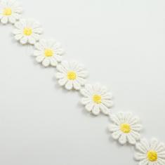 Κορδέλα με Λουλούδια Λευκό 25mm