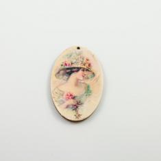 Wooden Vintage ''Lady with Rose''