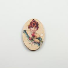 Wooden Vintage ''Girl with Roses''