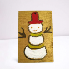 Wooden Charm Rectangle Snowman