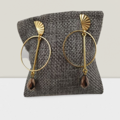 Σκουλαρίκια Χρυσά με Δάκρυ Καφέ