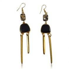 Σκουλαρίκια Χρυσά Μότιφ με Μαύρο Σμάλτο