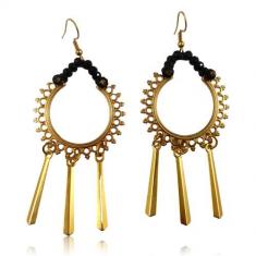 Σκουλαρίκια Χρυσά Έθνικ Μαύρα Κρύσταλλα