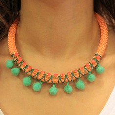Necklace Orange with Rhinestone Chain