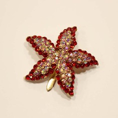 Metal Starfish Red Rhinestones