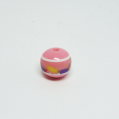 Ακρυλική Χάντρα Ριγέ Ροζ-Λευκή (10mm)