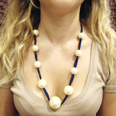 Necklace Taffeta Blue Pearls