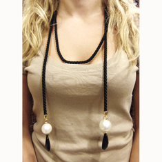 Necklace Black Cord Pearl