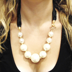 Necklace Black Taffeta Pearls