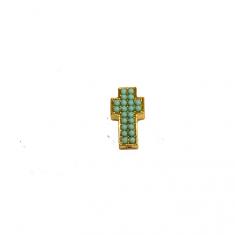 Gold Plated Cross Bright Green Pearls