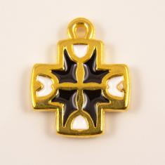 Gold Plated Cross Black-White Enamel