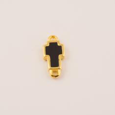 Gold Plated Cross Black Enamel 1.1x0.6cm