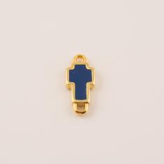 Gold Plated Cross Blue Enamel 1.1x0.6cm