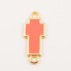 Gold Plated Cross Coral Enamel 2.5x1cm