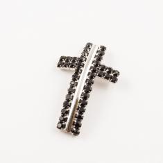 Metal Cross Black Rhinestones