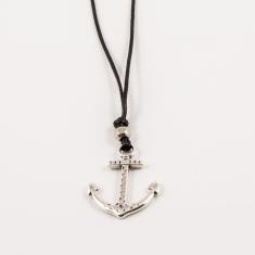 Necklace Black Cord Anchor Silver