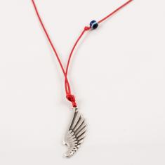 Necklace Red Cord Wing Silver